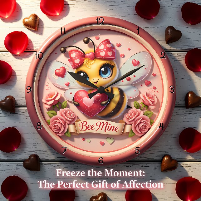 Adorable Bee Mine Valentine Large Clock (Creator Uploaded)