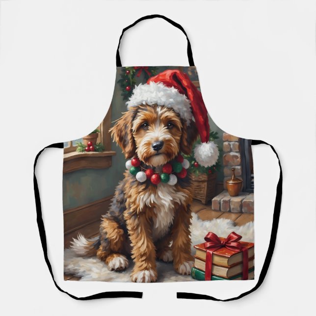 Adorable Bernedoodle Dog Cozy Knitted Santa Hat Apron (Front)