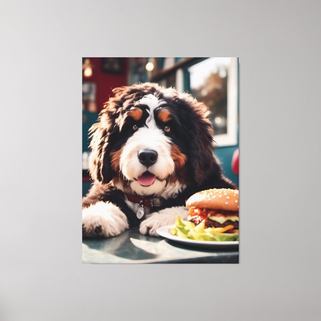 Adorable Bernerdoodle at the Diner Canvas Print (Front)