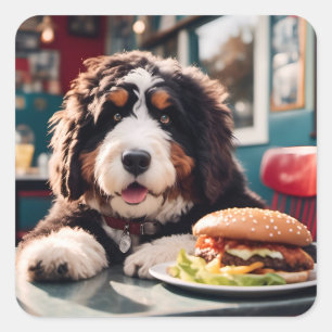 Adorable Bernerdoodle at the Diner Square Sticker