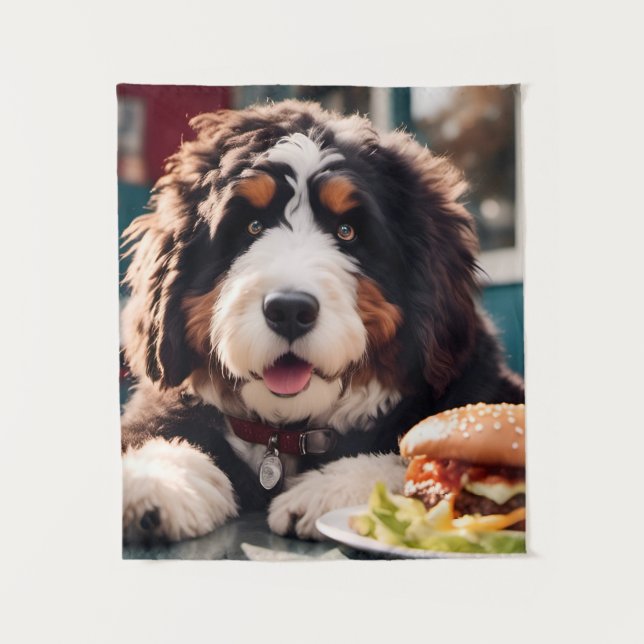 Adorable Bernerdoodle at the Diner Tapestry (Front)