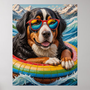 Adorable Bernese Mountain Dog enjoys Float Trip Poster