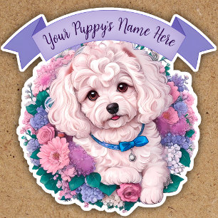 Adorable Bichon Frisé, assorted flowers custom
