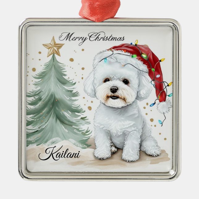 Adorable Bichon Personalised Christmas gift Metal Tree Decoration (Front)