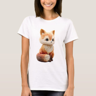 Adorable Big Eyed Chibi Red Fox Illustration Women T-Shirt