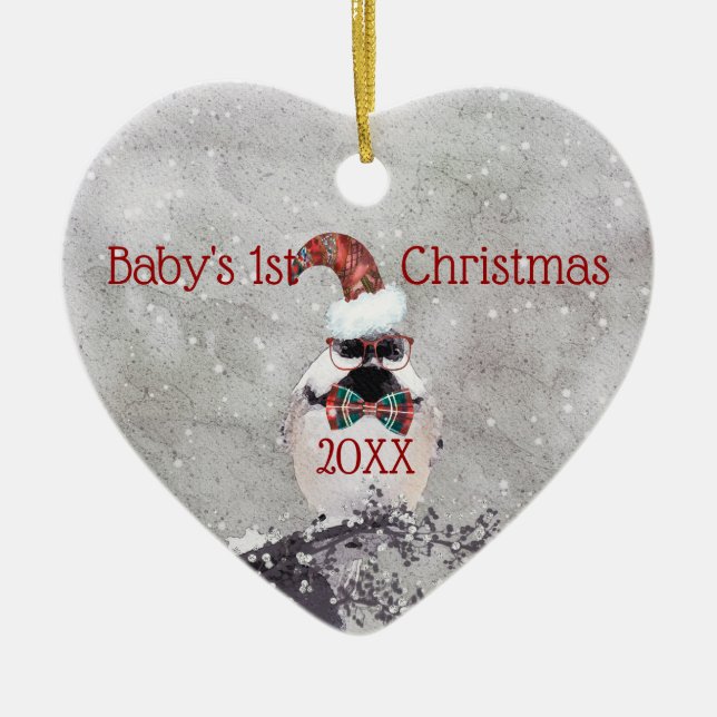 Adorable Bird Baby's First Christmas Ornament (Front)