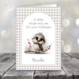Adorable Bird on a Branch Birthday Card