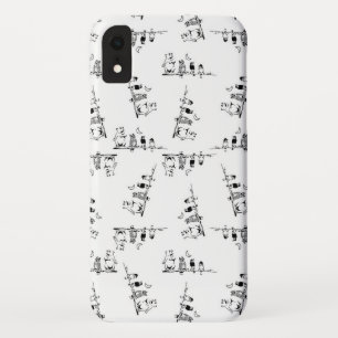 Adorable Birds Bear & Owl Pattern Black & White iPhone XR Case