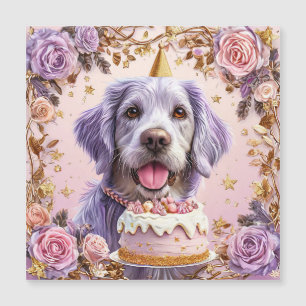 Adorable Birthday Dog with Cake Celebrating