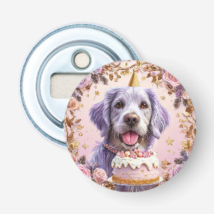 Adorable Birthday Dog with Cake Celebrating Bottle Opener