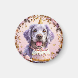 Adorable Birthday Dog with Cake Celebrating Magnet