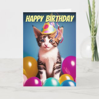 Adorable Birthday Kitten & Party Hat Birthday