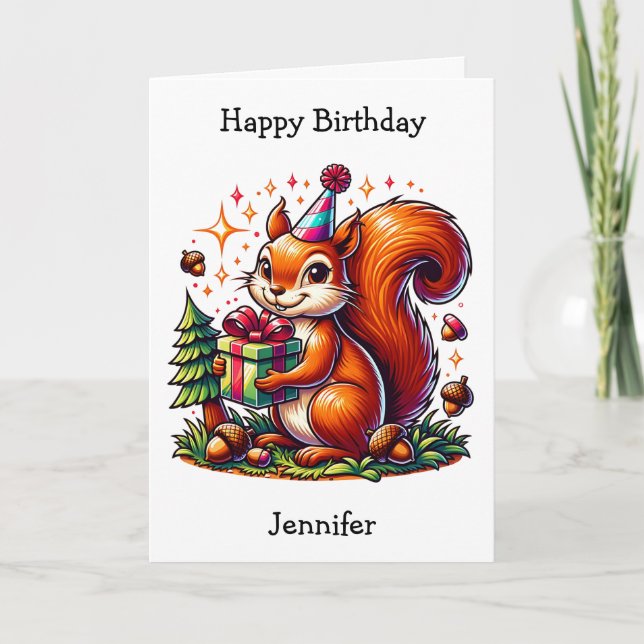 Adorable Birthday Squirrel | Colouring Page Card (Front)