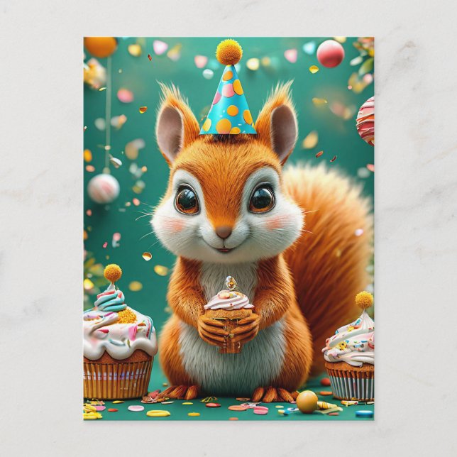 Adorable birthday Squirrel Postcard (Front)