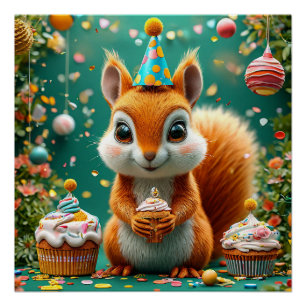 Adorable birthday Squirrel Poster