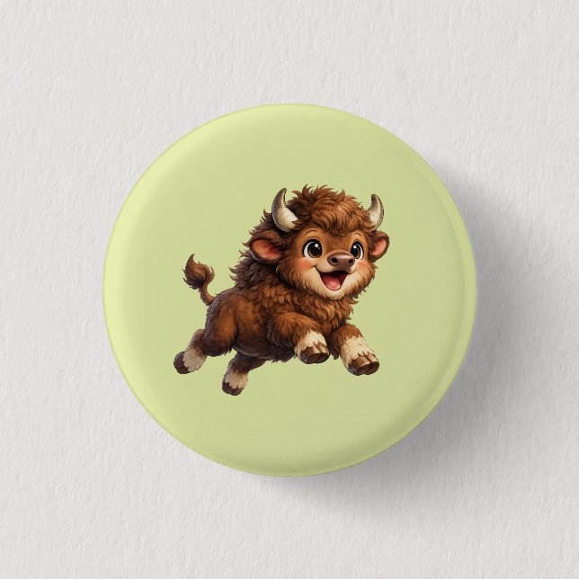 Adorable Bison Playfully Running with a Joyful  3 Cm Round Badge (Front)