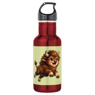Adorable Bison Playfully Running with a Joyful 532 Ml Water Bottle