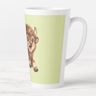 Adorable Bison Playfully Running with a Joyful  Latte Mug