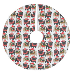 Adorable Black and Fawn Christmas Pugs Brushed Polyester Tree Skirt