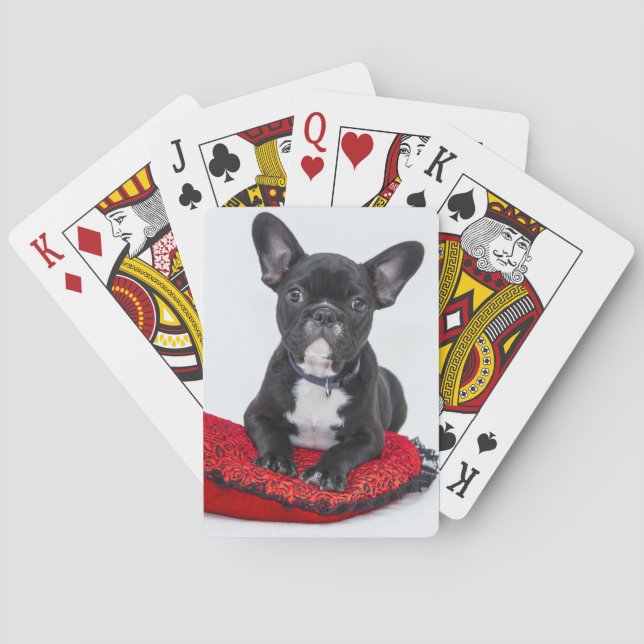 Adorable Black and White Bulldog Puppy Photo Playing Cards (Back)