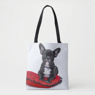 Adorable Black and White Bulldog Puppy Photo Tote Bag