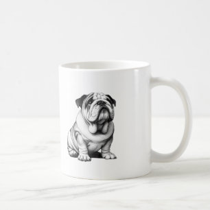 Adorable black and white bulldog sketch coffee mug