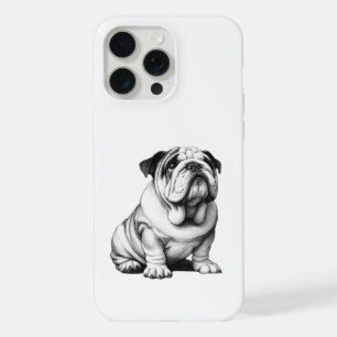 Adorable black and white bulldog sketch iPhone 15 pro max case