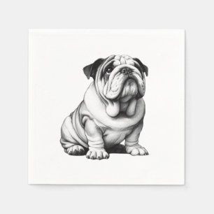 Adorable black and white bulldog sketch napkin