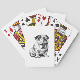 Adorable black and white bulldog sketch playing cards