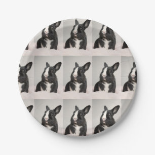 Adorable Black and White Bunny Rabbit Paper Plate