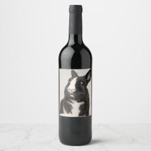 Adorable Black and White Bunny Rabbit Wine Label