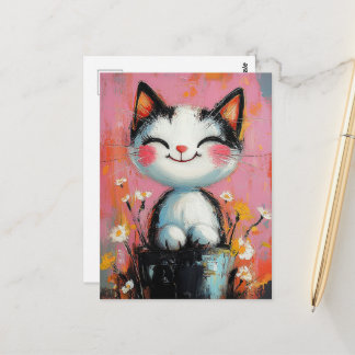 Adorable Black and White Cat Postcard