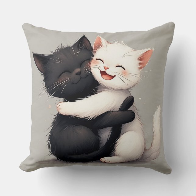 Adorable Black and White Kittens Cushion (Front)
