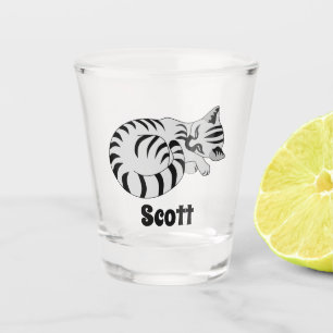 Adorable Black and White Tig Kitten Sleep Name Tag Shot Glass