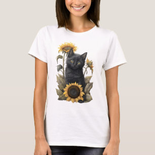 ADORABLE BLACK BOMBAY KITTEN WITH SUNFLOWERS T-Shirt