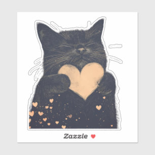 Adorable Black Cat and Golden Heart
