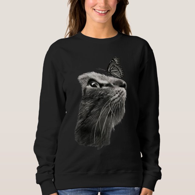 Adorable Black Cat Butterfly Sweatshirt (Front)
