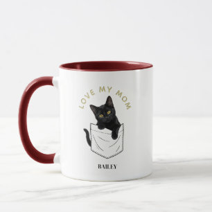 Adorable Black Cat in Pocket Name Mug