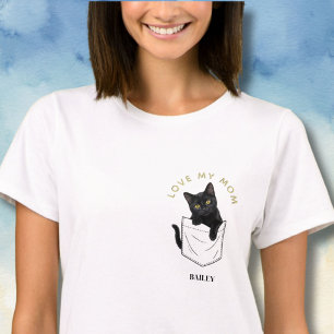 Adorable Black Cat in Pocket Personalised Name T-Shirt