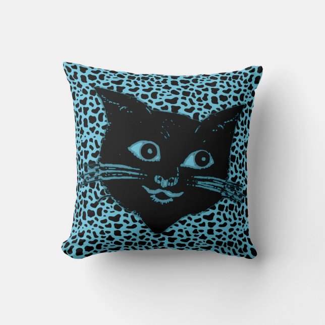 Adorable Black Cat on Animal Print Background Cushion (Front)