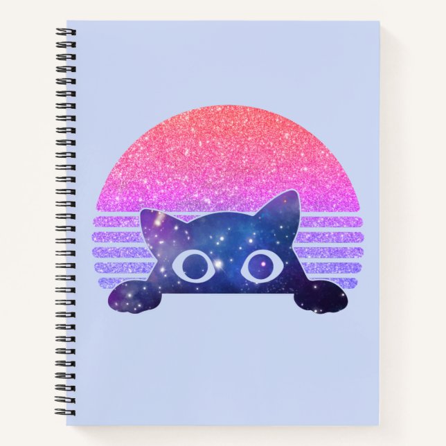 Adorable Black Cat Peeking – Cute Feline Notebook (Front)