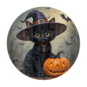 Adorable Black Cat Wearing Witch Hat Cutting Board