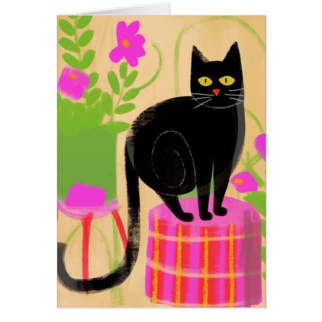 Adorable Black Cat With Houseplants (Front)