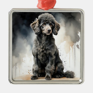 ADORABLE BLACK FRENCH POODLE PUPPY DOG METAL TREE DECORATION