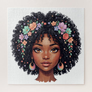 Adorable Black Girl W/ Flower Crown Afro Jigsaw Puzzle