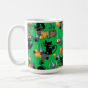 ADORABLE BLACK HALLOWEEN KITTEN WITH GREEN EYES COFFEE MUG