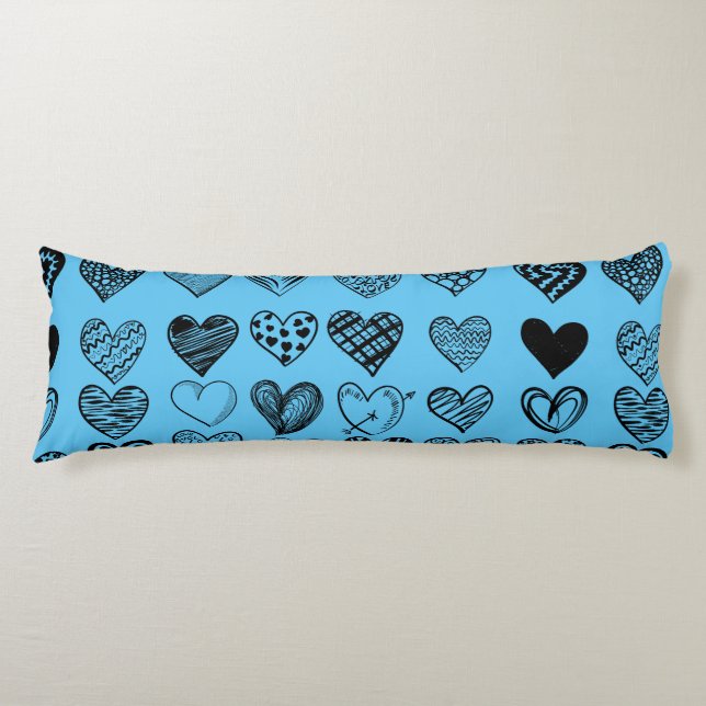 Adorable Black Heart Scribble Drawing Body Cushion (Front)