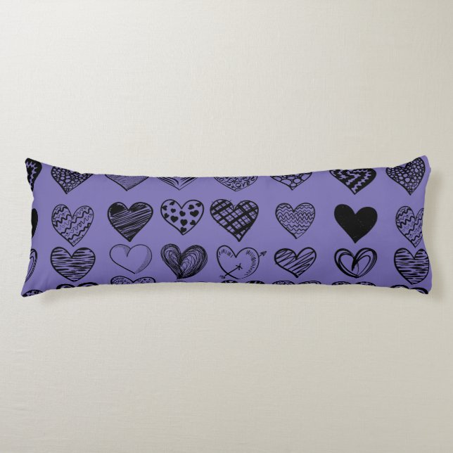 Adorable Black Heart Scribble Drawing Body Cushion (Front)