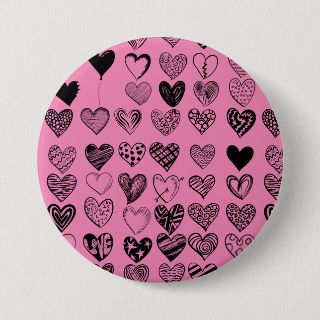 Adorable Black Heart Scribble Drawing Button (Front)