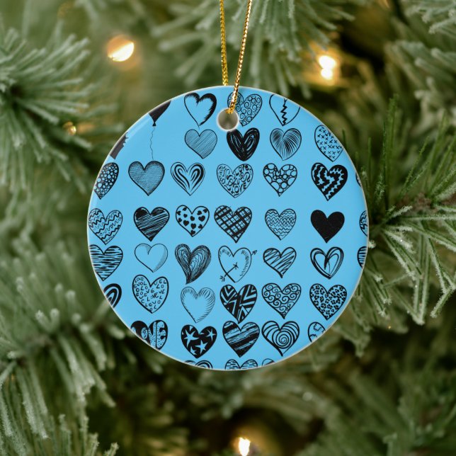 Adorable Black Heart Scribble Drawing Ceramic Orna Tree Decoration (Tree)